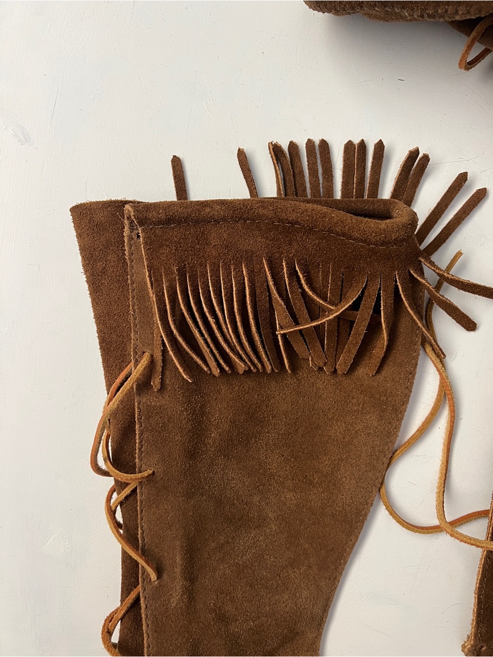Minnetonka Brown Suede Fringe Lace-Up Over-the-Knee Boots - Picture 3 of 7